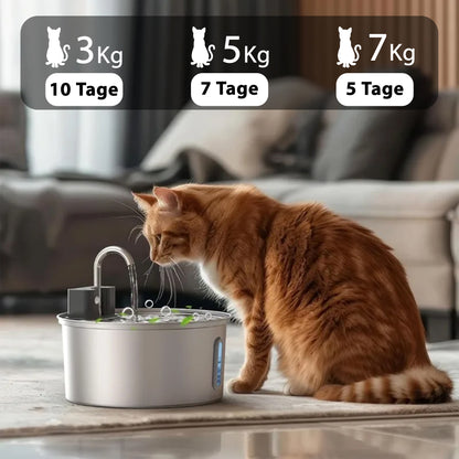 Smarter Katzenbrunnen, 4L Edelstahl, kabellos mit Akku & Infrarotsensor