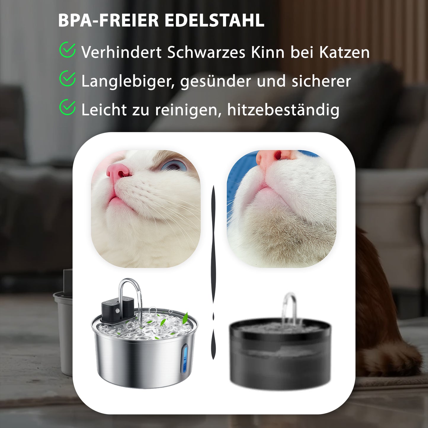 Smarter Katzenbrunnen, 4L Edelstahl, kabellos mit Akku & Infrarotsensor