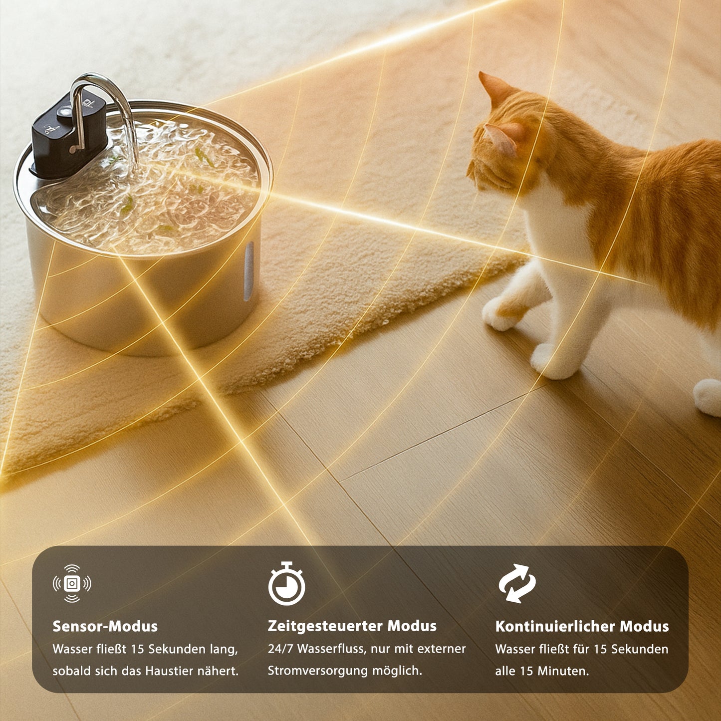 Smarter Katzenbrunnen, 4L Edelstahl, kabellos mit Akku & Infrarotsensor