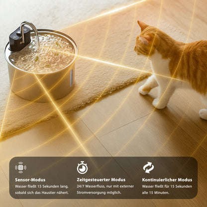 Smarter Katzenbrunnen, 4L Edelstahl, kabellos mit Akku & Infrarotsensor