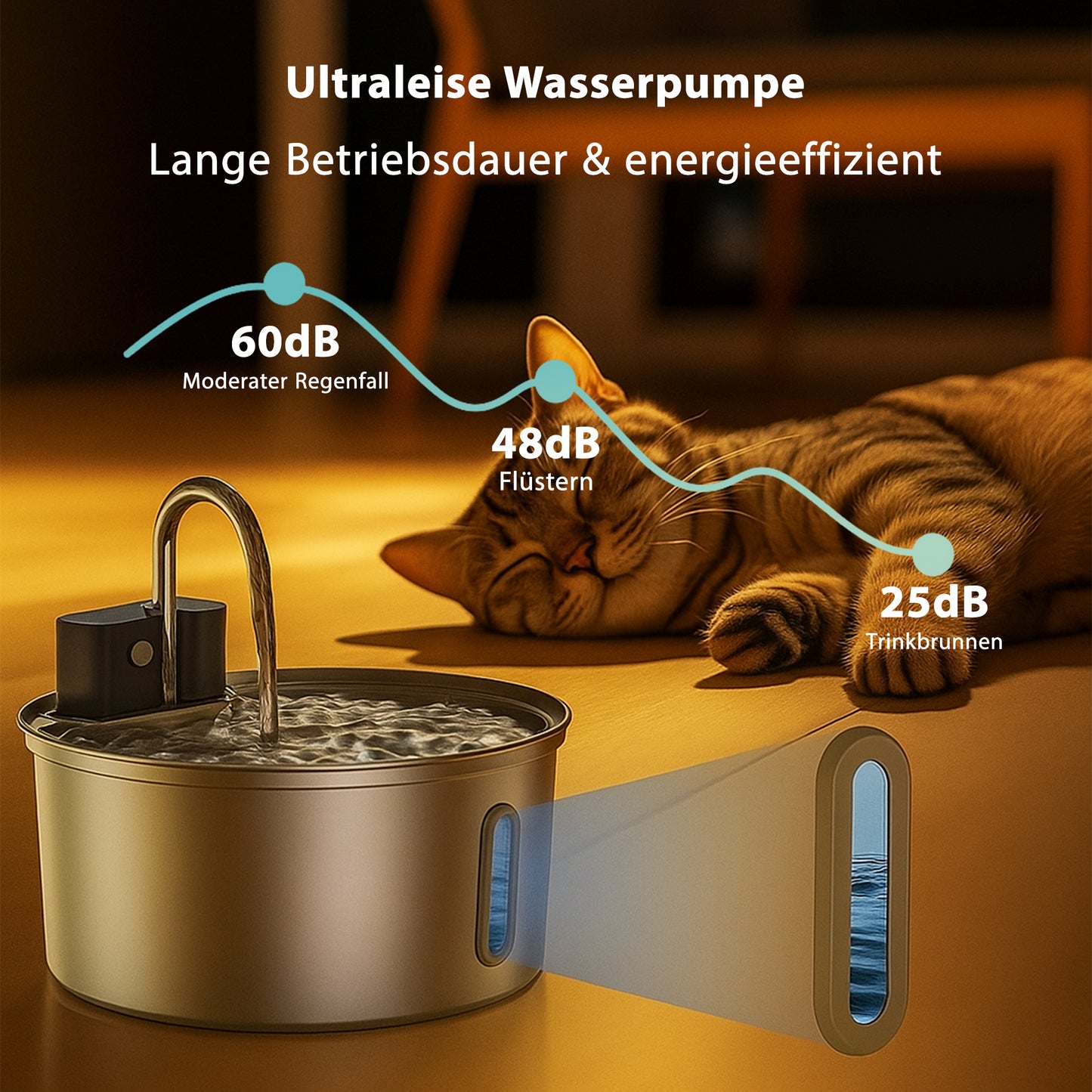 Smarter Katzenbrunnen, 4L Edelstahl, kabellos mit Akku & Infrarotsensor
